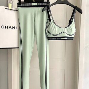 Alo Yoga Mint Green Two-Piece Workout Set, Size M.